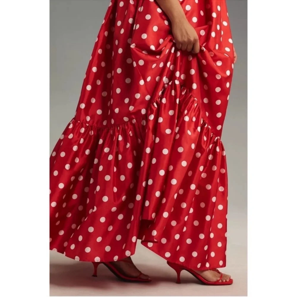 Anthropologie Atsu Sally Bow Polka Dot One Shoulder Midi Dress Red Medium NWT - Picture 4 of 12